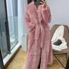 Cappotto Moda Elegante Morbido Pelliccia Sintetica Lunga Caldo Soprabito Inverno Donna Revers a V Cappotto Cinture Tasche Parka Largo 9 Colori