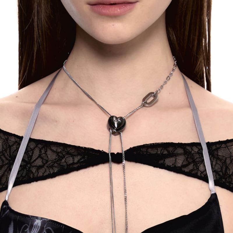 

SENTIMENTS no.480 [black] HEART CODE LOCK CHAIN necklace black