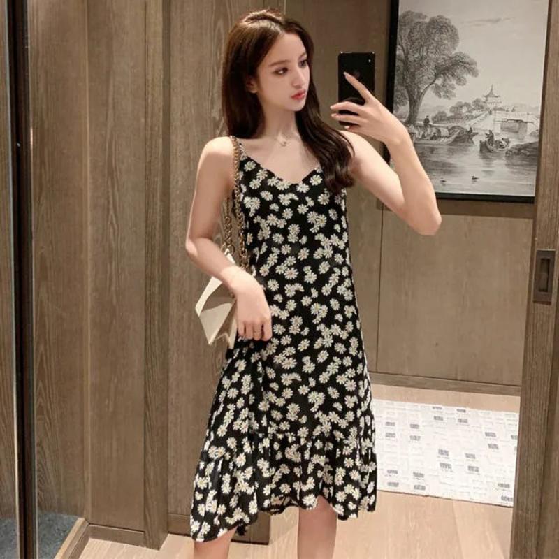 

Модное платье с цветочным принтом, женское летнее длинное платье с рюшами на бретельках, шифоновое платье XXL