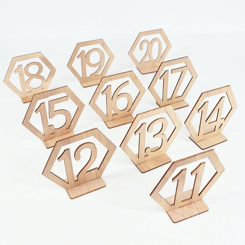 10pcs Wooden Table Number Sign Hexagon Place Card Rustic Wedding Desktop Decor Engagement Seat Number Signs Event Party Supplies