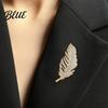Oxidation-proof Brooch Feather Design Pin for Women Rhinestones Inlaid Sweater