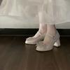 Student National Style Gentle Light Mouth Women's Shoes with Sparkling Bow Retro with Cheongsam High Heel Mary Jane