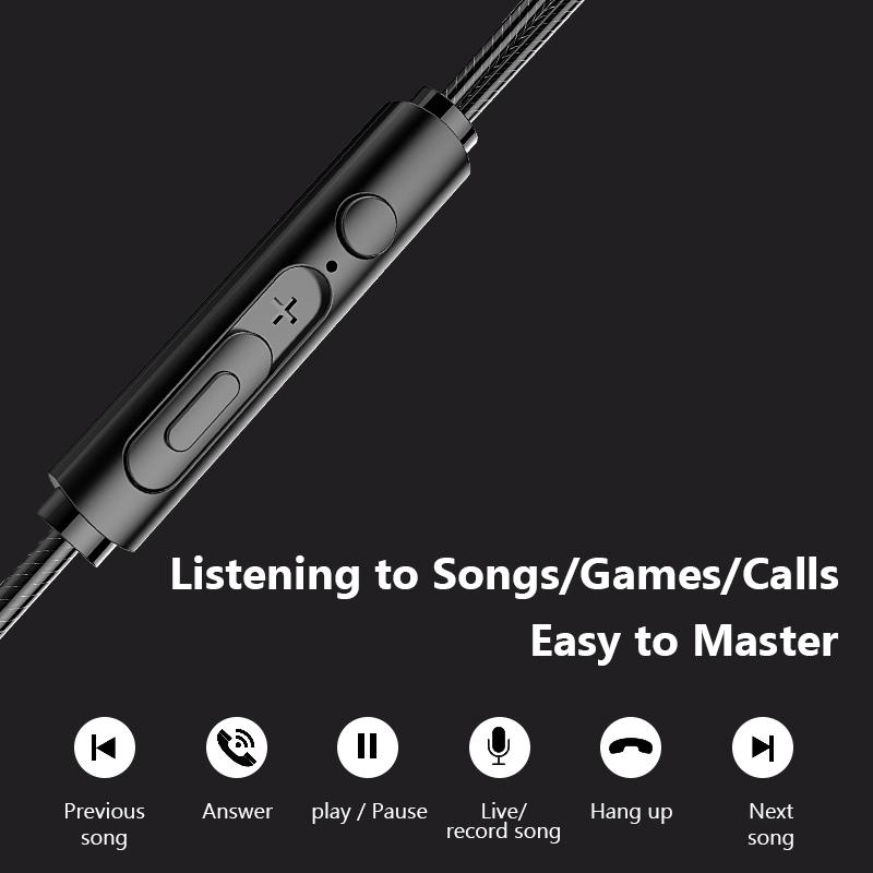6D Surround Sound Type C&3.5mm Wired Headphones in-Ear Earphones Waterproof Sports Gaming Headsets Handfree Earbuds for Samsung