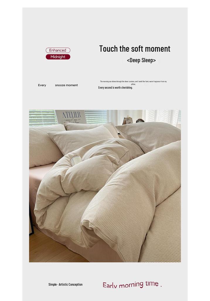 Japanese Minimalist Pure Cotton Bedding Set - Washed Cotton Duvet Cover, Bed Sheet, Dorm-Friendly (3 or 4-piece).