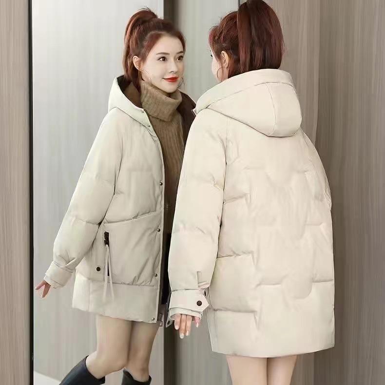 

Women s Mid-Length Thickened Cotton Jacket - Korean Style Winter 2025 Casual Outerwear L fits 114-125 белый