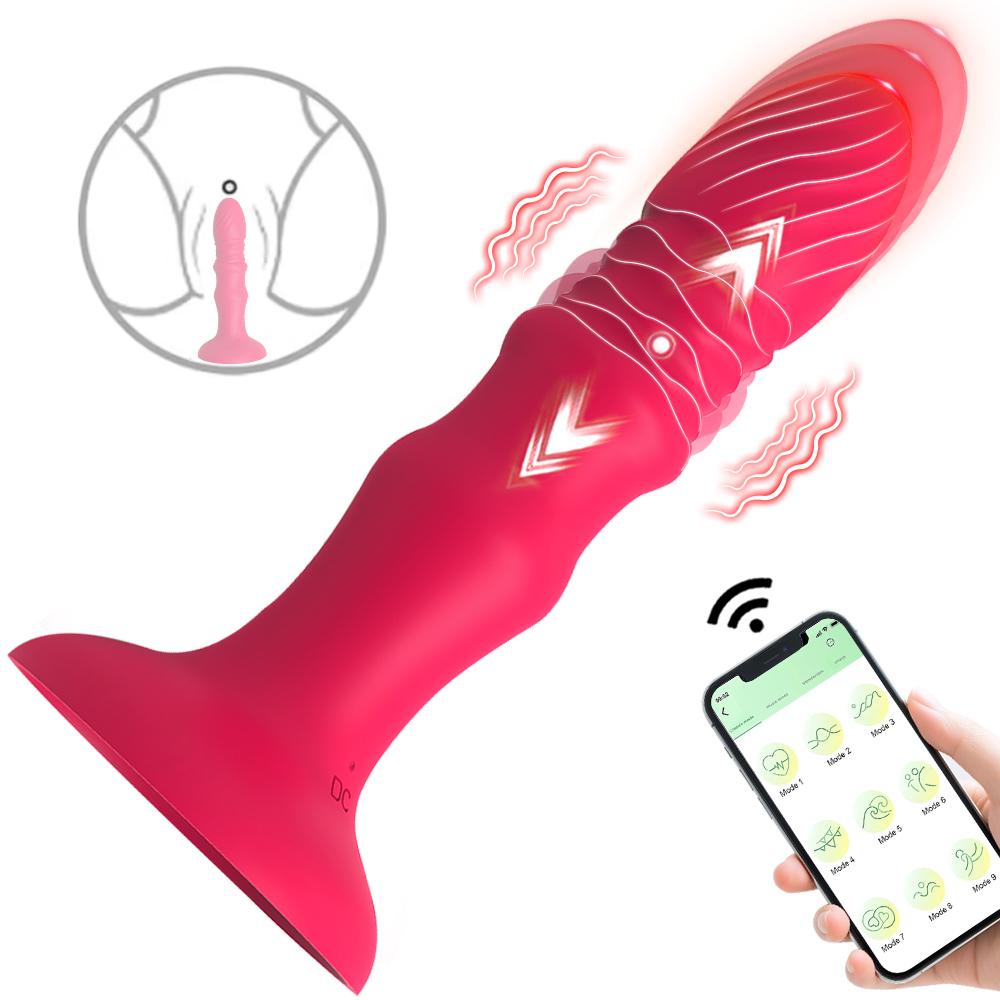 Thrusting Vibrating Anal Plug with Suction Cup App Remote Control Prostate Massager Butt Plug Vibrator Sex Toys for Men Women