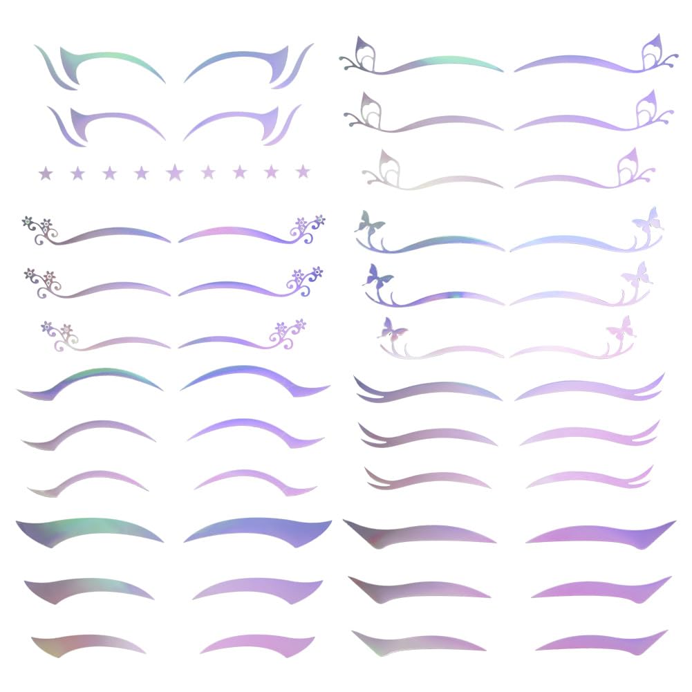 8 Pcs Eye Shadow Stickers, 8 Styles Purple Gradient Eyeliner Stickers Holographic Face Stickers Laser Eye Tattoo Stickers for Music Festivals