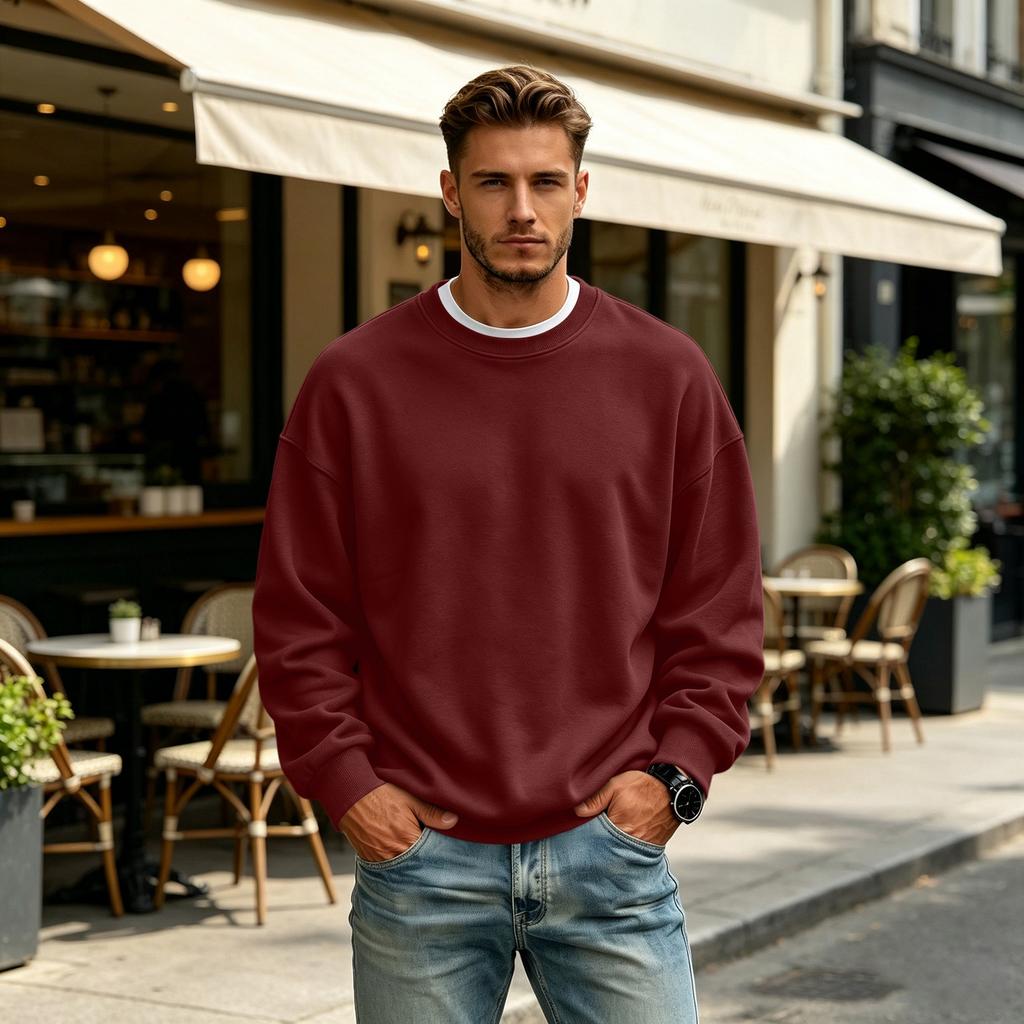 Men's Lined Crewneck Long Sleeve Sweatshirt Casual Loose Fit Pullover for Fall Winter