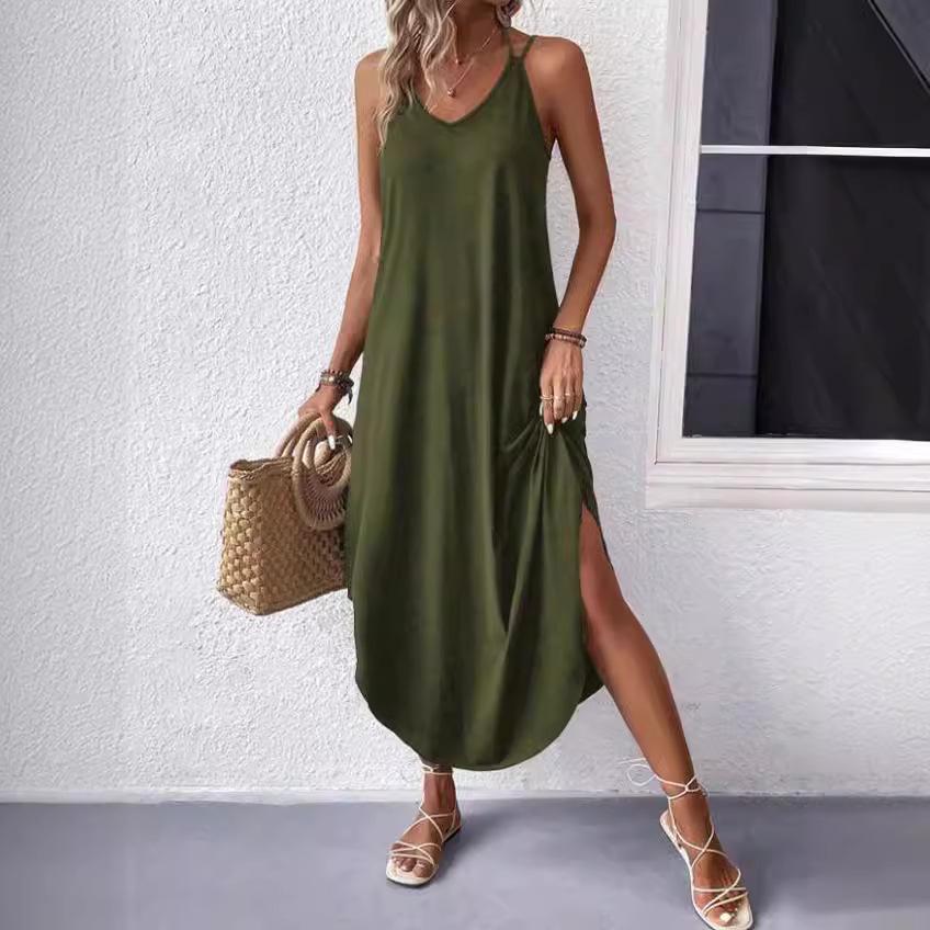 2024 Summer Elegant Women's A-line Halter Dress - Cotton Polyester Blend