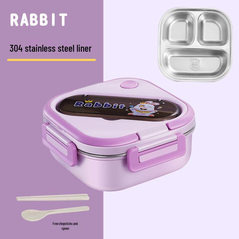 Korean Style 304 Stainless Steel Cartoon Bento Lunch Box for Kids & Adults - Square Meal Tray & Snack Box