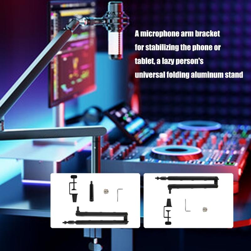 Foldable Portable Aluminum Mic Boom Stand Shake Proof Design Compatible for Smartphones Tablets Podcast Studio Use