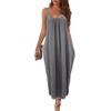 Women's Solid Color Low-cut V-neck Loose Laxy Style Sling Dress, Slimming Spring Summer Casual Dress for Foreign Trade