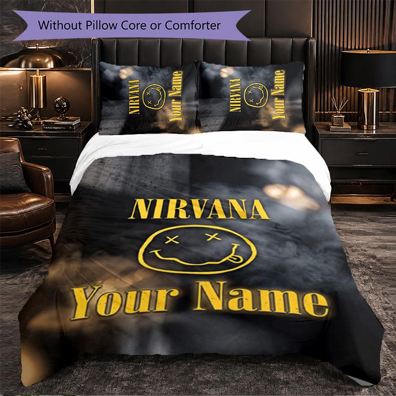 Nirvana Customized Name Text Bedding Set, 1 Duvet Cover & 2 Pillowcases Personalized Bedroom Gift