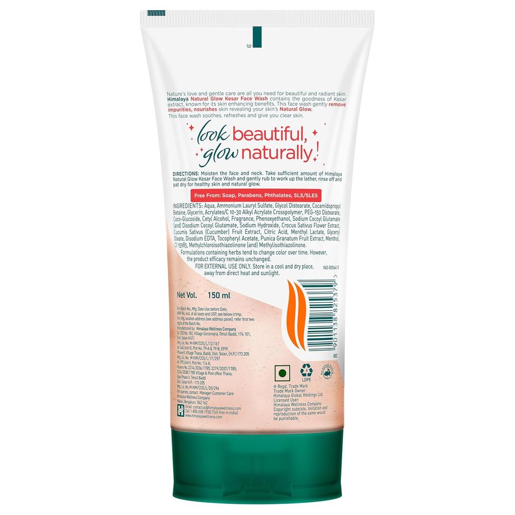 Himalaya Natural Glow Kesar Gesichtsreinigungspackung mit 2 Stück 150 ml Erfrischender Hautglanz mit Kaschmir-Safran und Minze
