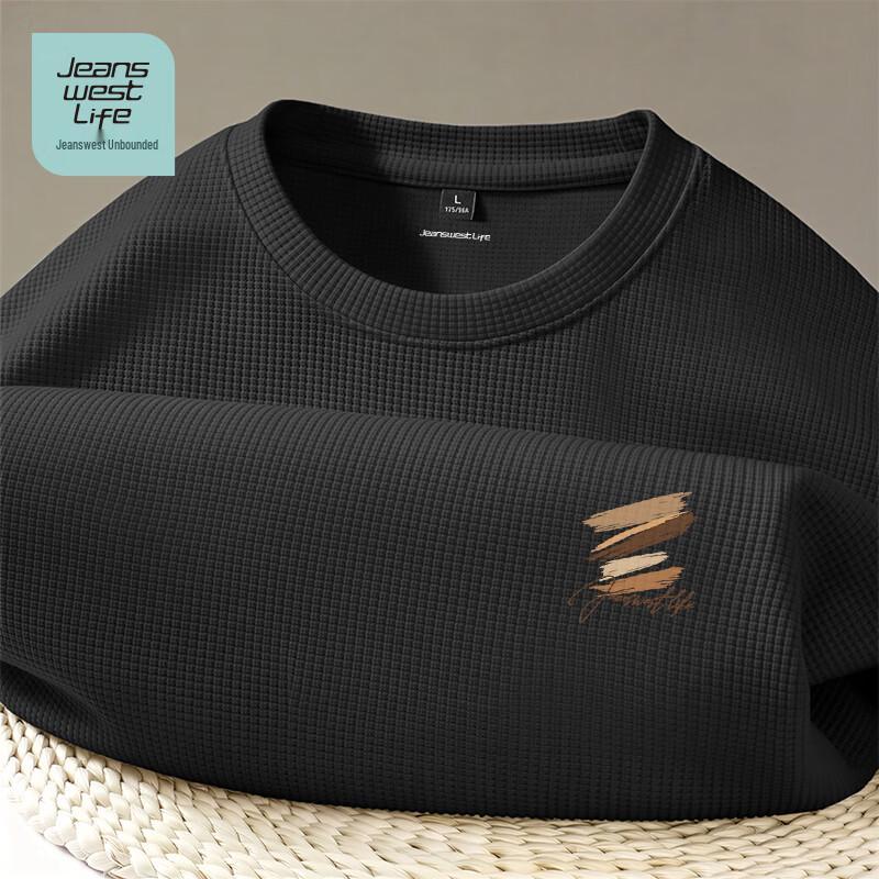 JEANSWEST LIFE Men's Waffle Knit Crew Neck T-shirt