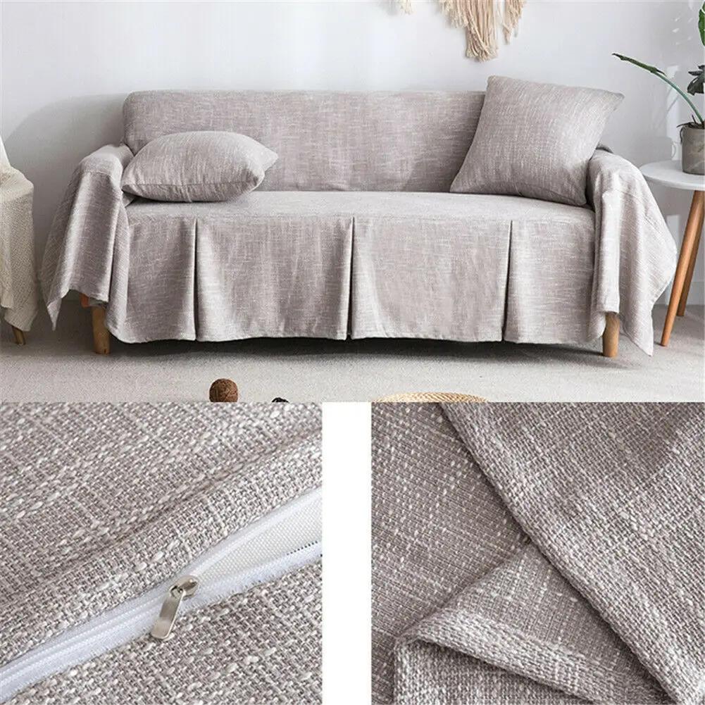 Nordic Style Solid Color Sofa Towel Simple Slipcover for Living Room Sofa Cover with Skirt 1/2/3/4 Seater Four Seasons Universal