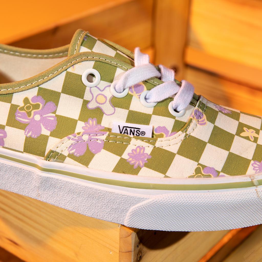 Vans Autentiche Scarpe di Tela Basse a Scacchi con Stampa Floreale Durevoli Traspiranti Sneakers Unisex Verde Bianco VN0A5KS9CCF