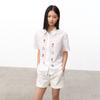 GREEN BELT Embroidered Striped Cotton Linen Polo Shirt