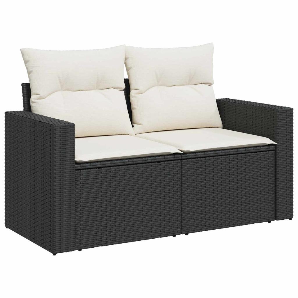 Sofa Set 8 Pieces Black and Cream White Poly Rattan and Steel