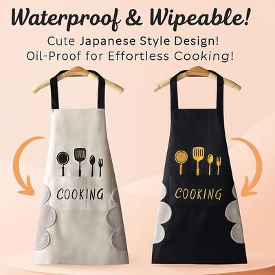 Waterproof Cute Japanese Style Cooking Apron - Wipeable & Oil-Proof for Women