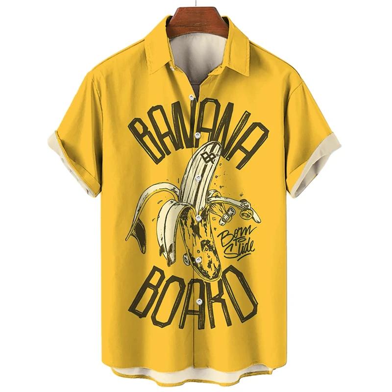 Fruit Banana Cherries 3D Printed Graphic Shirts For Men Clothes Fashion Hawaiian Lapel Blouse Casual Streetwear Top
