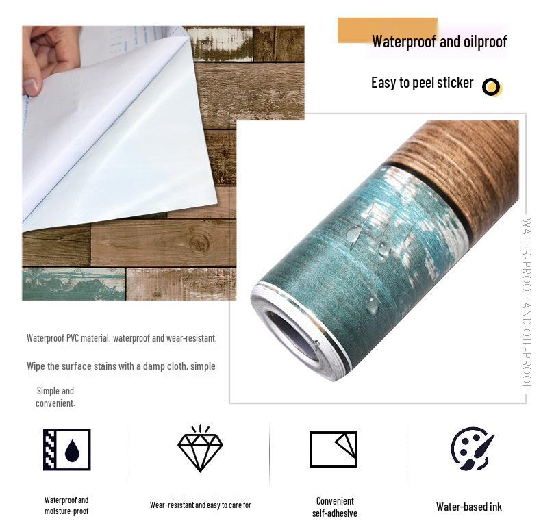 Industrial Retro Faux Wood Grain Self-Adhesive Wallpaper with PVC Backing