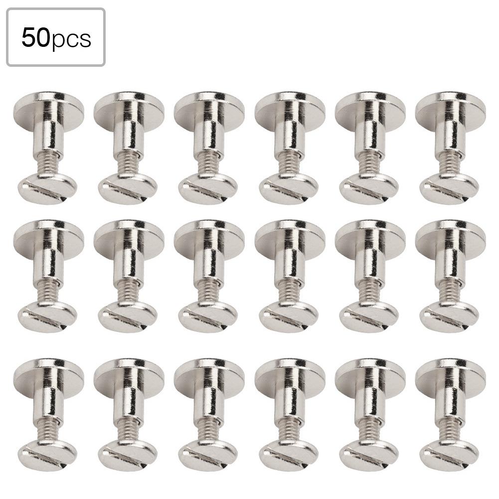 50 Set 8mm Pure Copper Flat Head Rivets Leather Strap Screws Kit for Notebook BindingSilver