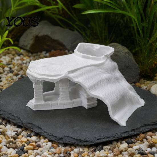 Multi-entrance Fish Cave Vintage Temple Aquarium Hideout, 3D Printed Tank Small Shelter Tunnel, Under Gravel Tunnel for Shrimp Corydoras Pleco Octopus