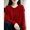 100% Wool Women's Hand-Crocheted Round Neck Cardigan - Nine Roses Sweater Coat for Autumn/Winter
