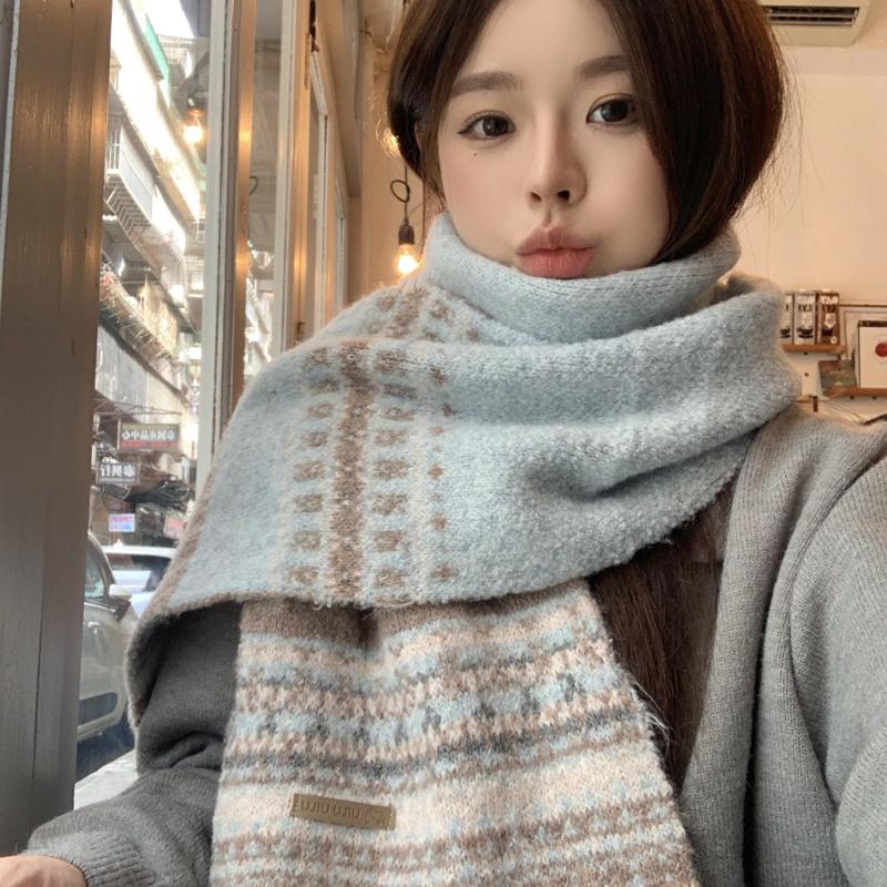 Women Soft Sweet Jacquard Knitted Scarf Headscarf Ladies Casual Warm Scarve Mujer Wrap Shawl New Winter Student Young Girl