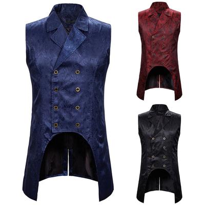 Heren mouwloze punk reverskraag dubbele rij knopen steampunk gotische jas vest rechtbank zwaluwstaart