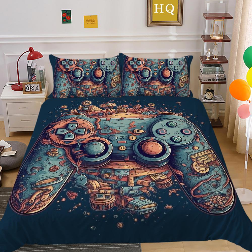 Housse de literie imprimée avec poignée de jeu de luxe, taie d'oreiller en Polyester, Style homme, vêtements de maison, housse de couette Queen Size