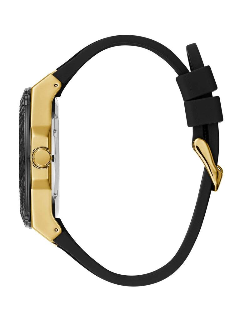 GUESS Gold Tone Stainless Steel Watch with Black Silicone Strap U1049G5 141 [ ]