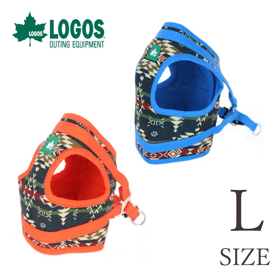 LOGOS LAND Pattern Harness | Adjustable Size for Training, Walks, and Outings, Anti-Pulling, Easy to Put on and Take Off (Orange, Size L)
