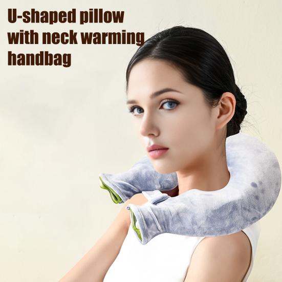 1.8L U-Shaped Hot Water Bottle Neck Shoulder Pain Relief Leak-proof PVC Hot Water Bag with Fleece Cover Hot Cold Therapy Neck Warmer Bag