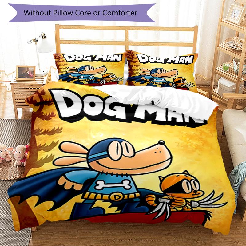 3pcs DogMan1 Design Cover Set - HD Printed Bedding with 1 Cover and 2 Pillowcases - Perfect for Home and Dorm Decor