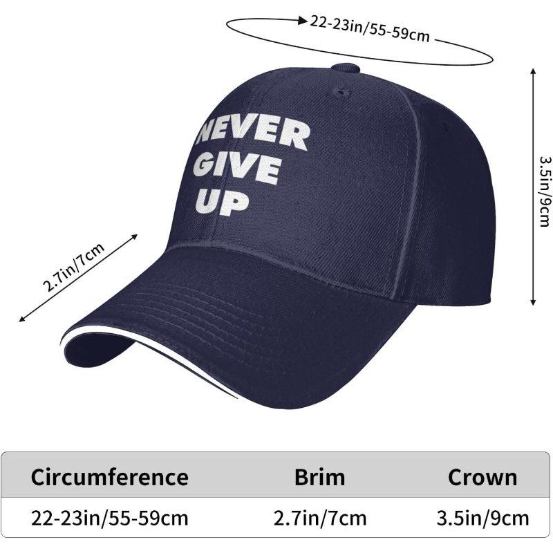 Never Give Up Baseball Cap Unisex Polyester Casual Sun Protection Adjustable Baseball Hat