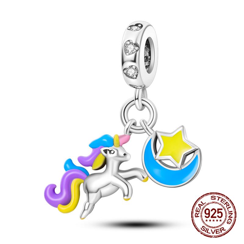925 Silver Chameleon Charms Bead Colorful Sketchpad Dangle Zirconium Clip for Bracelet Necklace DIY Jewelry