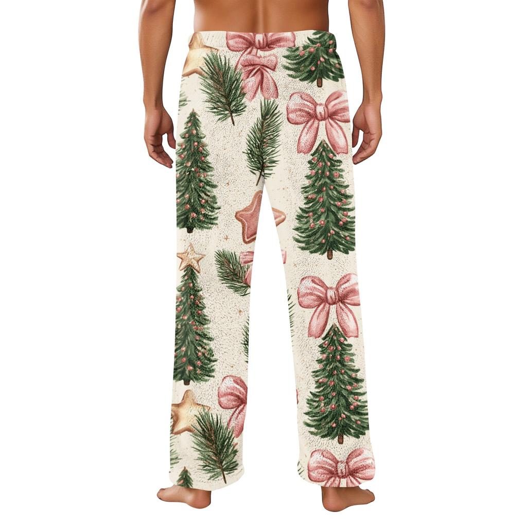 Pantalones de Pijama de Felpa con Estampado Navideño Casual para Hombre Ropa de Dormir para las Fiestas