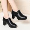 Round Head Deep Mouth Single Shoes Women's High Heel Thick Heel Versatile Spring and Autumn New Thick-soled Waterproof Table Women's Leather Shoes