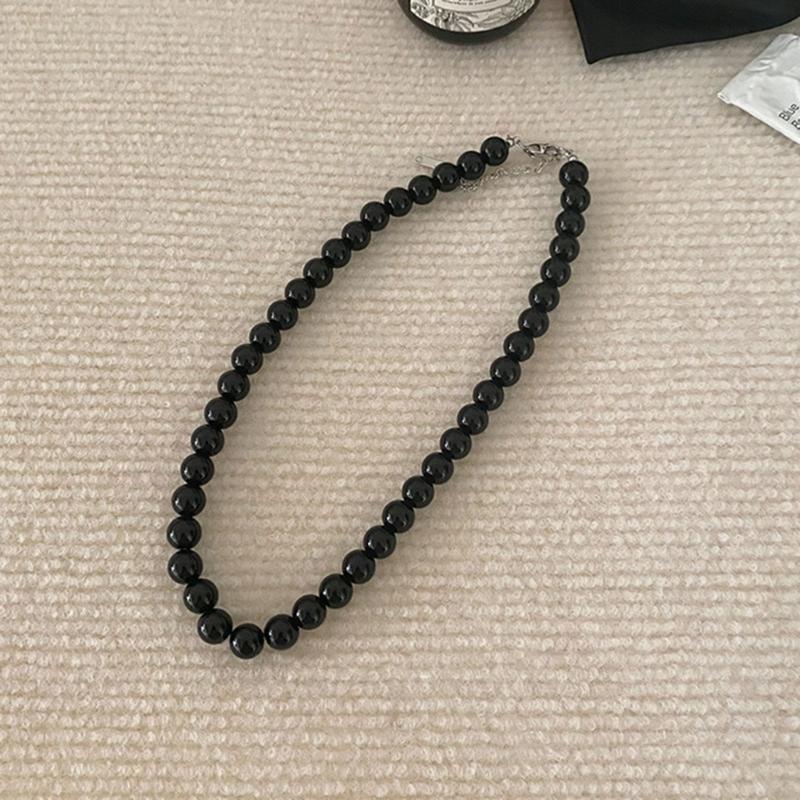 Bohemia Imitation Pearl Choker Necklace Long Black Pearls Necklace for Women