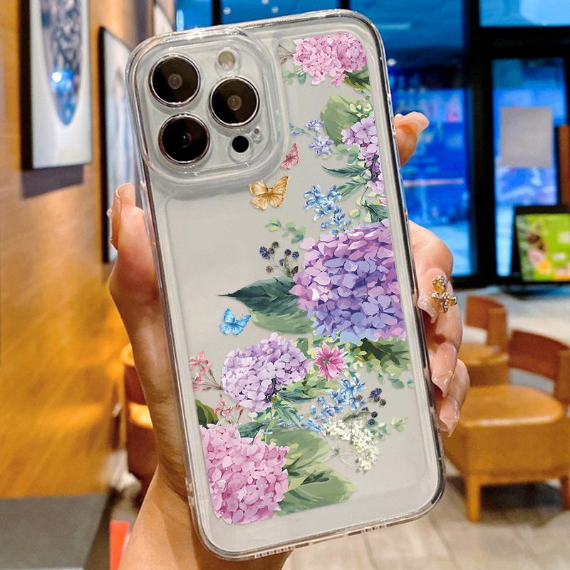Fashion Floral Phone Case For Iphone 16 15 14 Pro Max 13 12 11 Shockproof Silicone Case Clear Cover