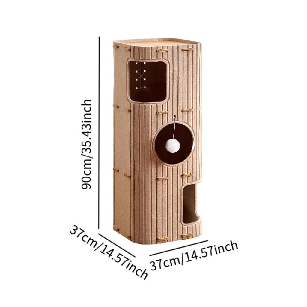 2-3 Tiers Cat House Enclosed Hut Cat Climbing Tree Kitten Scratching Post W/ Hanging Ball Toy for Cats Sleeping Resting Playing