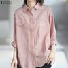 ZANZEA Camicetta da donna casual a maniche lunghe, larga, a righe classiche, con colletto rovesciato