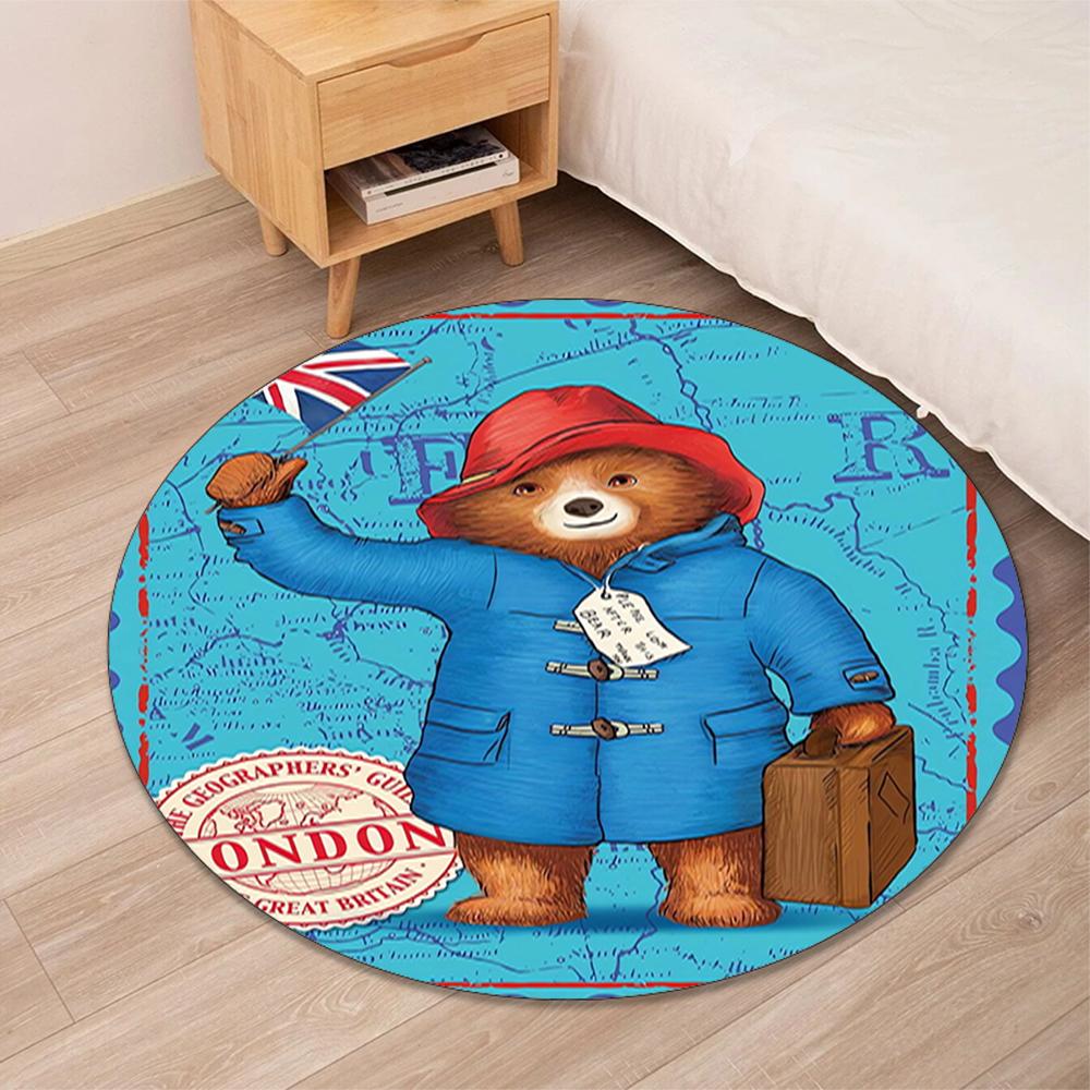 Paddington Bear Printed Round Rug Carpet Chair Rug Area Rug Entryway Doormats,for Office Chair Living Room Bedroom Kitchen Room.