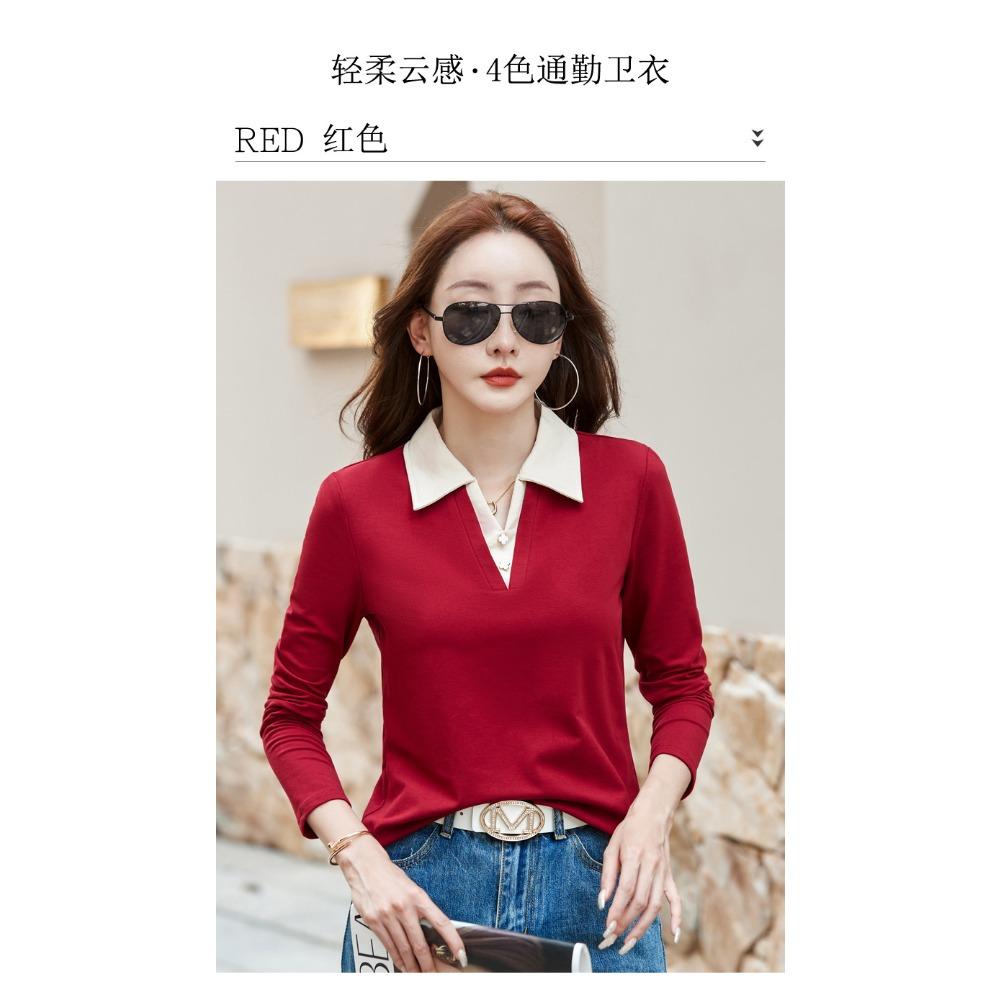 Autumn Winter Women's Long Sleeve T-Shirt Lapel Collar Casual Top