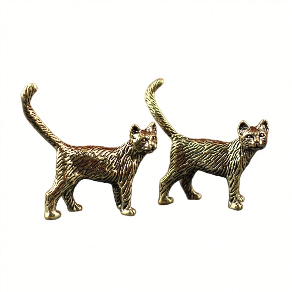 Handcrafted Vintage Brass Cat Figurine Set - Metal Animal Decor Ornament for Home and Collectors