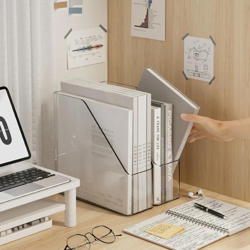 1/2pcs Desktop File Folder Book Magazine Holder Plastic Desk Document Paper Organizer Vertical Storage Rack Office Stand Shelf
