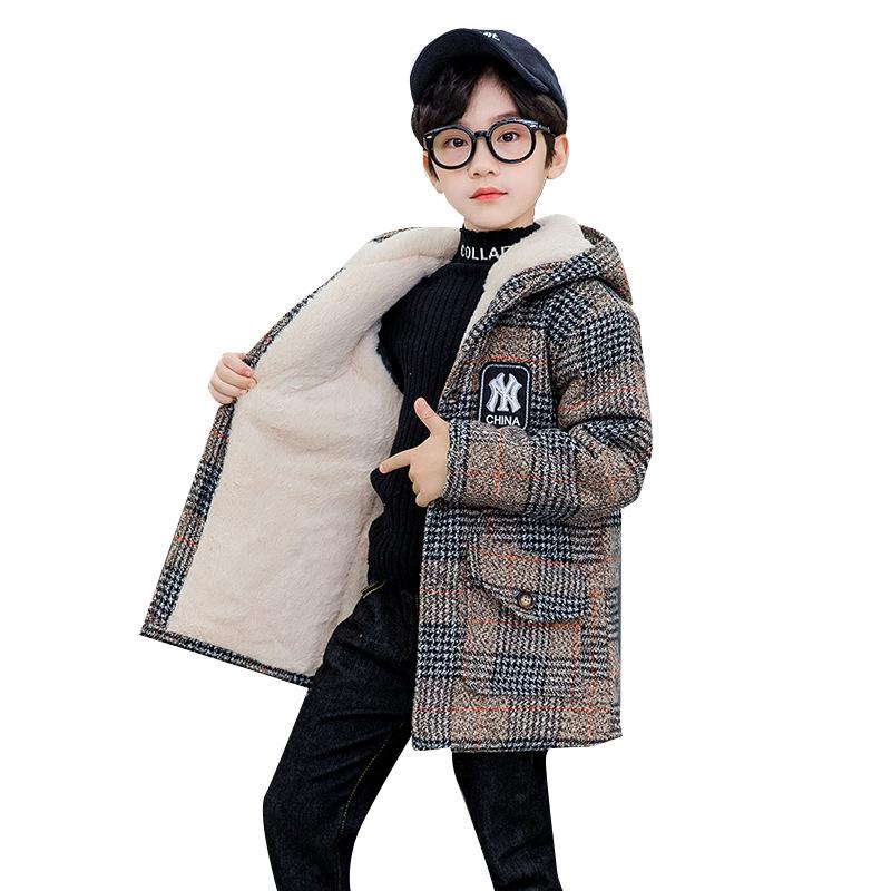 Boys' Fleece-lined Cotton Jacket & Plaid Woolen Coat - 2025 New Style