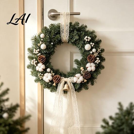 Front Door Christmas Wreath Artificial Norfolk Pine for Door Faux Greenery Needle Green Wreath Winter Farmhouse Holiday Hanging Decor Porch